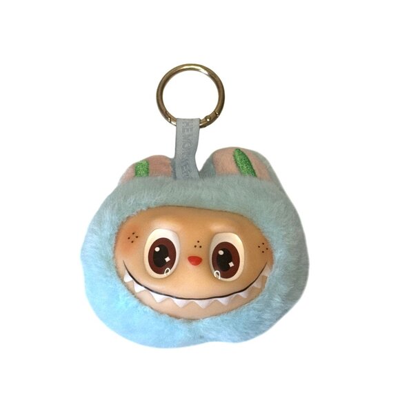 Labubu face keychain keyholder bag charm light blue Plush Toy Cute Doll Vinyl Do - Picture 1 of 3